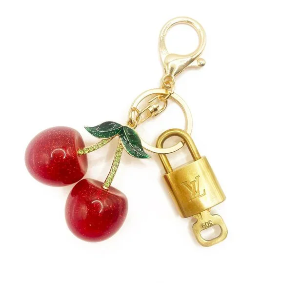 Authentic Louis Vuitton Lock Key with Bag Cherry Charm Keychain Key Charm Chain - Picture 2 of 7